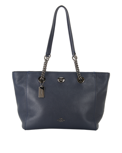 Turnlock Chain Tote, &pound;130, Handbags, Navy, Leather, Front view
